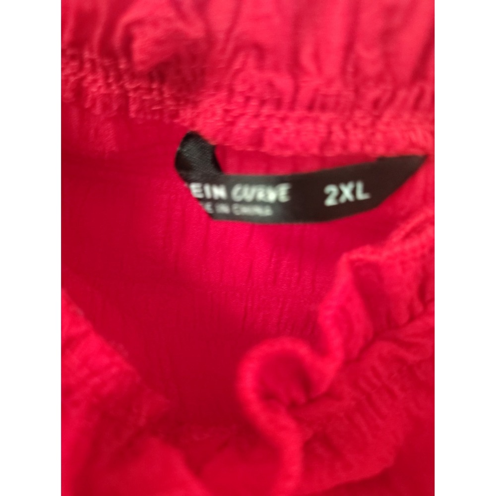 Shein Curve Red Ruched Drawstring Crop Top Off Shoulder Ruffle Puff‎ Sleeve 2XL - Picture 2 of 3